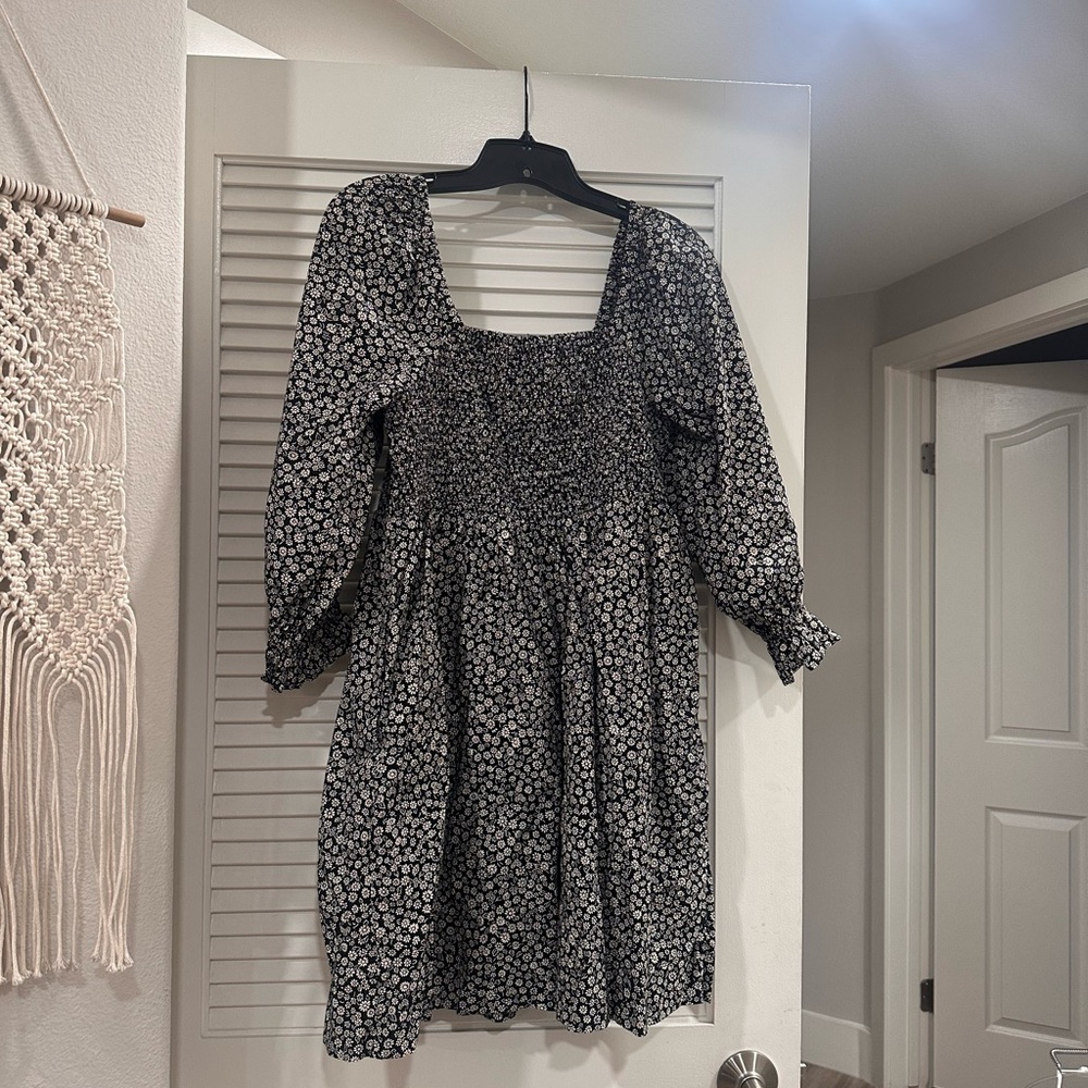 Madewell Black and Cream Floral Mini Dress